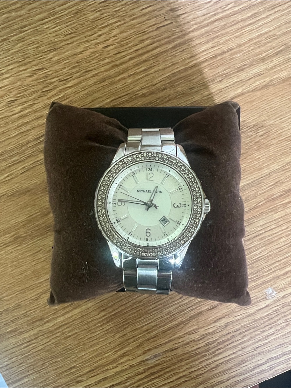 Michael Kors Silver Crystal Bezel Watch with Cream Dial